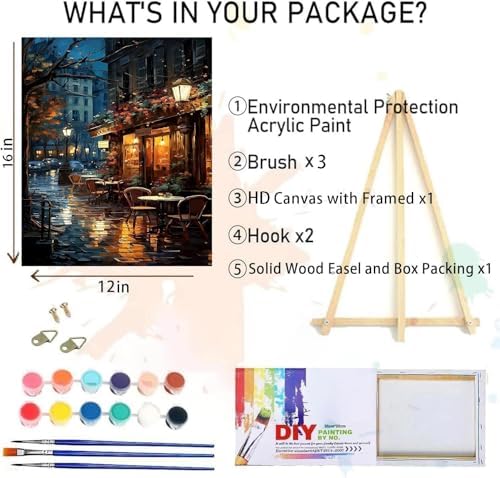 Paint by Numbers for Adults with Framed Canvas,Paint by Numbers Kits with Wooden Easel Drawing Paintwork ,DIY Acrylic Oil Painting Kits with Brushes Nice Gift Box for Home Wall Decor(12x16 Inch)