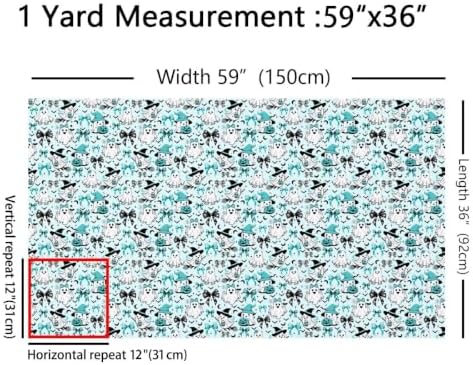 Halloween Ghost Decorations Bow Upholstery Fabric for Chairs | Halloween Bats Fabric by The Yard 362"x63", Gothic Pumpkin Lantern Moon Spooky Spider Web Sugar Skull Outdoor Fabric,Teal