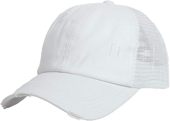 Criss Cross Hat Washed Distressed Baseball Cap Ponytail Hat High Messy Bun Ponycap for Women