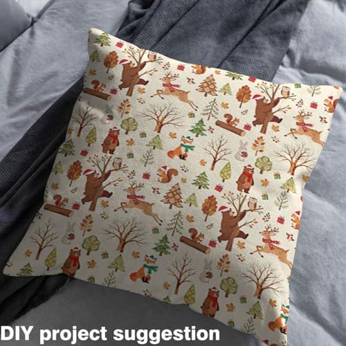Merry Christmas Fabric by The Yard,Cartoon Bear Fox Deer Soft Polyester No Stretch Fabric,Farmhouse Wildlife Decorative Fabrics,Beige Brown Crafts & Sewing Supplies,5 Yards,180" L x 59" W
