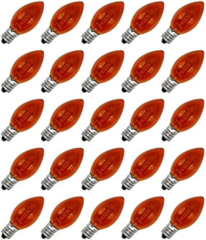 Creative Hobbies® Transparent Orange C7 Light Bulbs - 7 Watt, Steady Burning, Candelabra Base - Ideal for Halloween Pumpkin Lights & Christmas | Box of 25