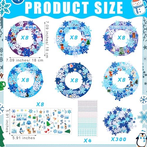 Hollowfly 48 Sets Winter Snowflake Wreath Craft Kits