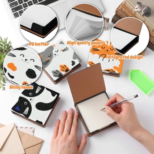 Saillong 4 Pcs Cat Diamond Art Note Box Kit Kitty Diamond Painting Memo Box