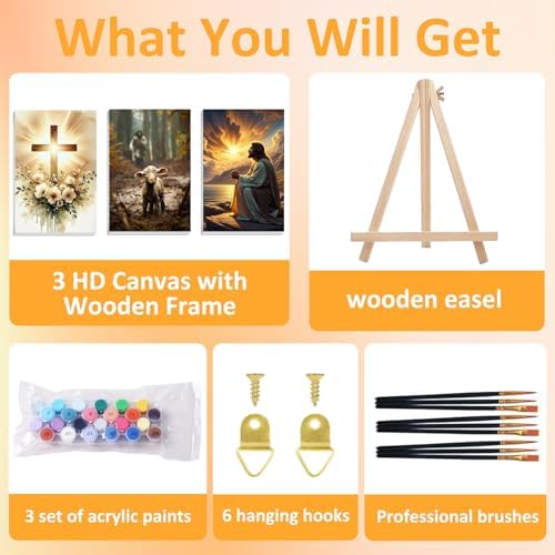 Mandun Religious Paint by Numbers Kit for Adults, 3 Pack, 7.8x11.8 inch