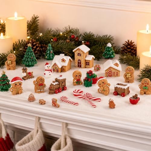 36 PCS Christmas Gingerbread Mini Figurines Tiny Resin Miniature Decoration