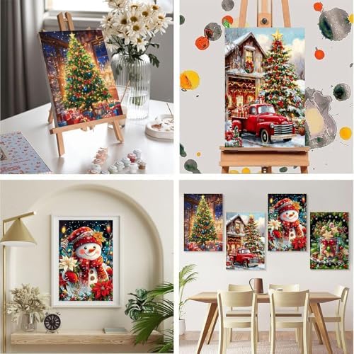 Christmas Paint by Numbers for Adults with Framed Canvas - Wooden Easel