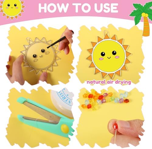 Dunzoom 30 Set Summer Window Art Suncatchers Kits Summer Beach Fruit DIY Suncatchers Craft Kits Make Your Own Paint Ornaments for Boys Girls Craft Painting Art Activity