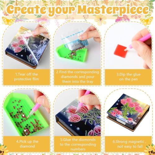 Saillong 4 Pcs Diamond Painting Note Box Kit Sticky Note Holders