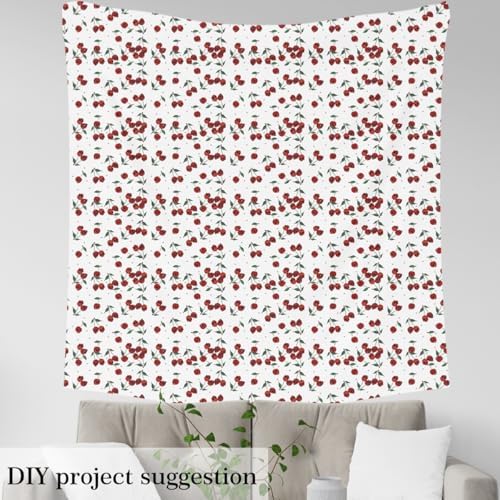 Feelyou Halloween Theme Soft Flannel Fabric by The Yard 2 Yards Skull Pattern Upholstery Fabric for Boys Girls Teens Pink Red Cherry-Shaped Skull Bones Print for Home DIY Projects, Indoor Decor