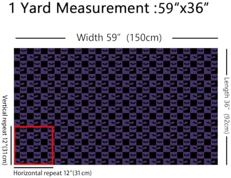Happy Halloween Fabric by The Yard Bats Animal Silhouette Soft Polyester Sewing Fabric Black Purple Checkered No Stretch Durable Material for DIY Art Craft Making 1 Yard Pre-Cut,36" L x 59" W