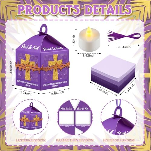 Simgoing 12 Set Christian Cross Lantern Craft Kits with LED Candles