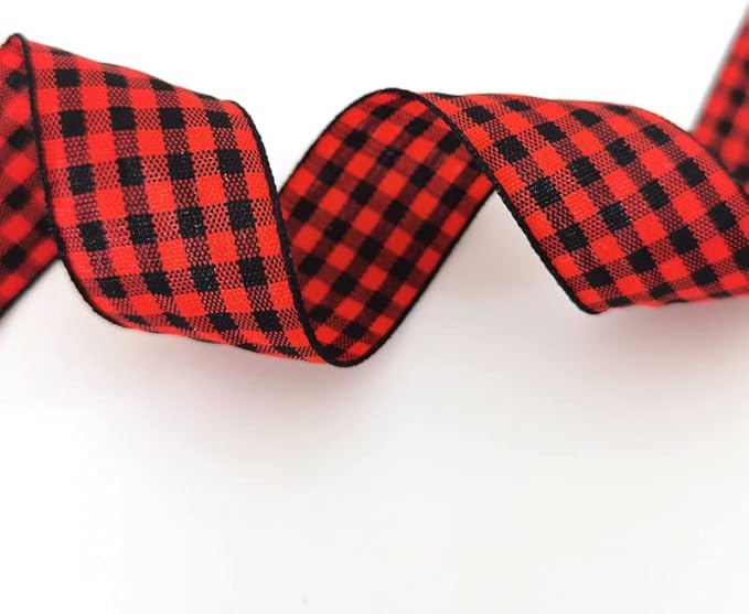 Red and Black Gingham Plaid Checked Ribbon 25 Yards Each Roll 100% Polyester - Image 8
