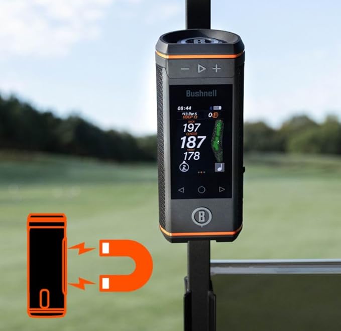 Bushnell Wingman HD View Golf Speaker, 3.5" Touchscreen, GPS Distances, Premium 360° Audio, Waterproof Design, Magnetic Cart Mount with Wearable4U White Earbuds & Car/Wall Chargers Bundle
