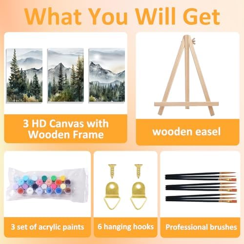 Mandun Landscape Paint by Numbers Kit for Adults, 3 Pack, 7.8x11.8 inch