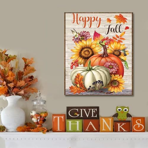 Fall Paint by Numbers for Adults with Framed Canvas-with Wooden Easel,Pumpkin Paint by Number on Canvas ,DIY Acrylic Oil Painting Kits with Brushes Nice Gift Box for Home Wall Decor(12x16 Inch)