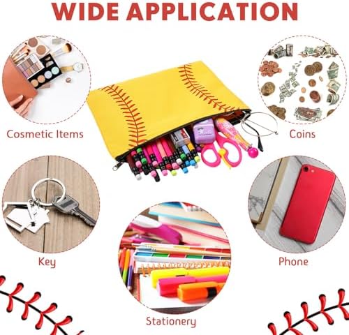 Eccliy 20 Pcs Softball Makeup Bags Bulk Sport Team Gifts Softball Cosmetic Bag Accessories for Women Toiletry Zipper Pouch Travel Canvas Gifts Stuff for Team Party Players
