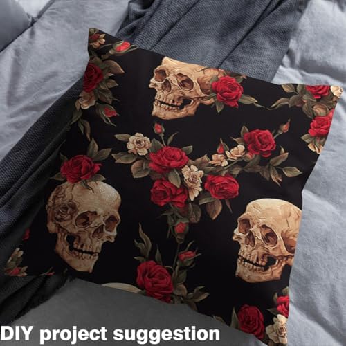 Feelyou Kids Sugar Skull Fabric By The Yard 10 Yards Rose Flroal Upholstery Fabric for Chairs Decor Gothic Skeleton Decorative Soft Flannel Botanical Floral Print
