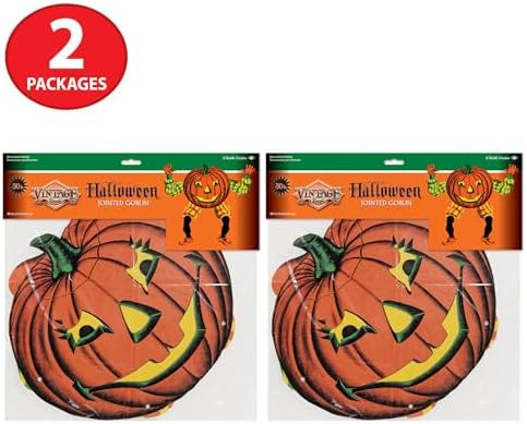 Beistle 2-Pack Vintage Halloween Jointed Goblins, Fall Pumpkin Wall Decorations, Classic Spooky Décor for Haunted Houses and Seasonal Displays, 30”