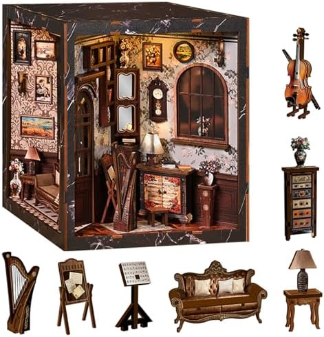 Roroom DIY Miniature House Kit, Vintage Music Parlor Dollhouse Kit