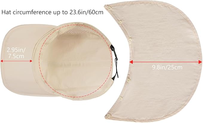 BASSDASH UPF 50+ Foldable Fishing Hat Baseball Cap with Removable Neck Flap Portable for Men Women Golf Hiking