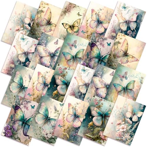 10 Pcs 18x22 Inch Vintage Butterfly Quilting Fabric Square Retro Spring Floral Butterfly Quilted Fabric Bundle Watercolor Precut Printed Sewing Material Patchwork Supplies for Holiday DIY Sewing Craft