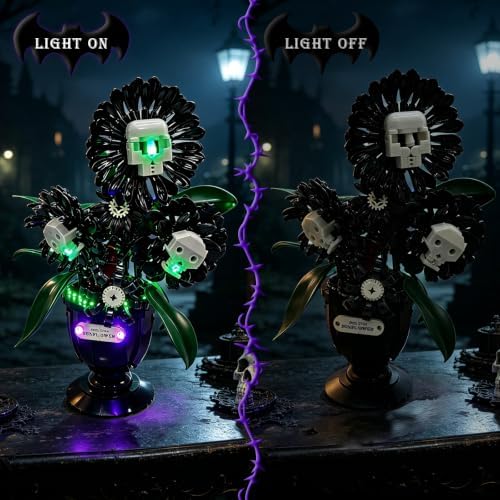 Skull Flower Lighting Building Bricks Set, Horror Plants Table Decoration