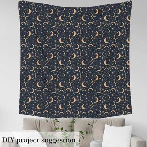 Stars Moon Fabric by The Yard,Boho Galaxy Constellation Soft Polyester No Stretch Fabric,Moon Sky Decorative Fabrics,Navy Crafts & Sewing Supplies DIY Fabrics,2 Yards,72" L x 59" W