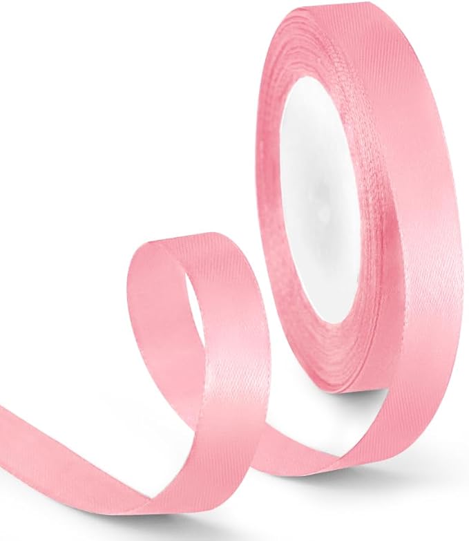 5/8 Inch 25 Yards Satin Ribbon Light Pink, Solid Color Fabric Ribbon by HimBen