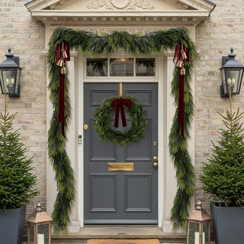 N&T NIETING 6FT Christmas Norfolk Pine Garland Real Touch Pine Artificial Garlands Faux Greenery Garland Winter Christmas Garland for Table Mantle Holiday Indoor Outdoor Xmas Decorations (4 Pcs)