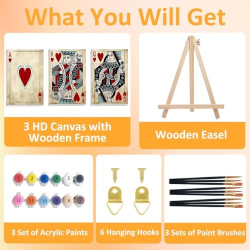 Mandun Poker Paint by Numbers Kit for Adults, 3 Pack, 7.8x11.8 inch