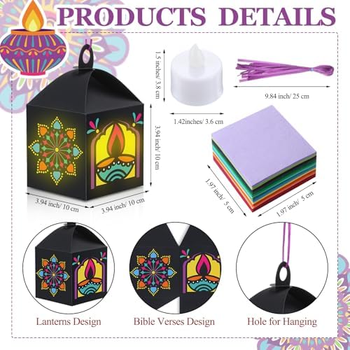 Simgoing 12 Sets Diwali Mandala Paper Lanterns with LED Light