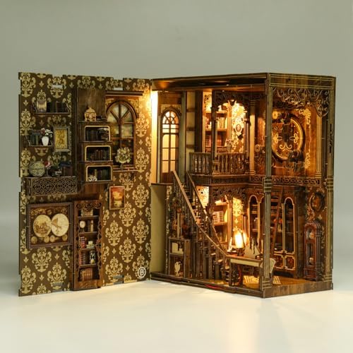 Magic Retro Library Bookend - 3D Wooden Bookshelf Decor with LED Lights for Vintage Study Room