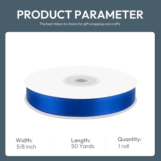 KMER LIFE 5/8" Wide x 50 Yards Royal Blue Satin Ribbon - Image 2