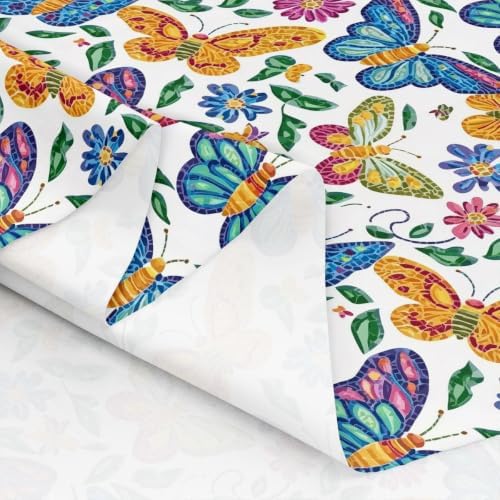 Watercolor Butterfly Upholstery Fabric for Chairs Boho Floral Fabric by The Yard 109"x63", Rustic Aesthetic Animal Country Beetles Sewing Fabric for Kids Gifts