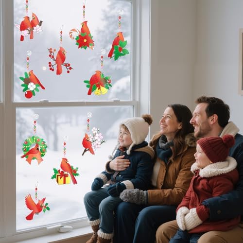 Dunzoom 30 Pack Cardinal Suncatcher Kits DIY Acrylic Red Bird Window Art