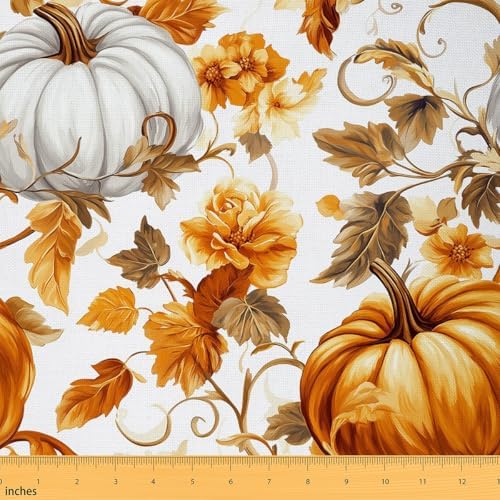 Pumpkin Fabric by The Yard Watercolor Orange Pumpkin Plants Fabrics for Sewing Lovers Autumn Country Rustic Style Fabric DIY Soft Polyester No Stretch 10 Yards,360" L x 59" W