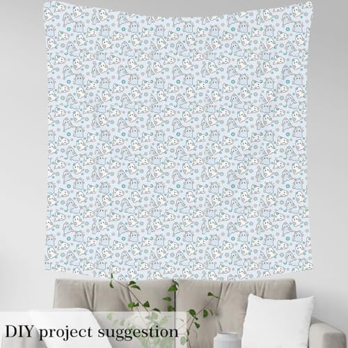 Jejeloiu Happy Halloween Fabric by The Yard Kawaii Ghost Printed Upholstery Fabric for Sewing Crafting Blue Ghost Floral Waterproof Indoor Outdoor Decor for Home DIY Projects 3 Yards