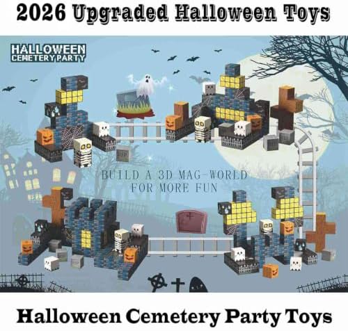 Halloween Themed Magnetic Blocks Skeleton Toy Spooky Town Building Toys