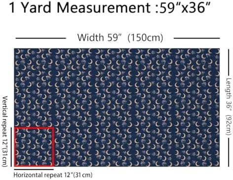 Moon Fabric by The Yard,Starry Galaxy Moon Sky Soft Polyester No Stretch Fabric,Country Rustic Flowers Decorative Fabrics,Dark Blue Crafts & Sewing Supplies,2 Yards,72" L x 59" W
