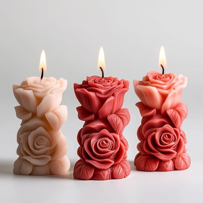 Rose Bouquet Candle Molds Pillar Silicone Mold Resin Casting by USUKUSI