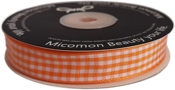 Orange Gingham Plaid Checked Ribbon 25 Yards Each Roll 100% Polyester - Image 4