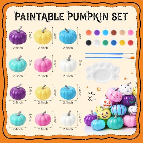 28 Pcs DIY Pumpkin Painting Kit for Fall Halloween 24 Foam Pumpkins Crafts