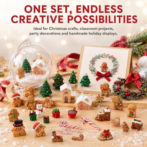 36 PCS Christmas Gingerbread Mini Figurines Tiny Resin Miniature Decoration