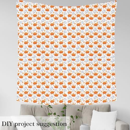 Feelyou Halloween Theme Soft Flannel Fabric by The Yard 2 Yards Kids Cute Ghost Candy Upholstery Fabric for Boys Girls Teens Pumpkin Autumn Fall for Home DIY Projects, Indoor Decor