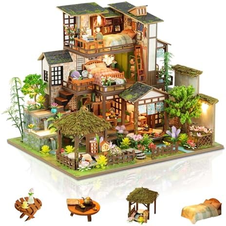 Dollhouse Kit, DIY Miniature House Kit w/LED for Adult, Courtyard