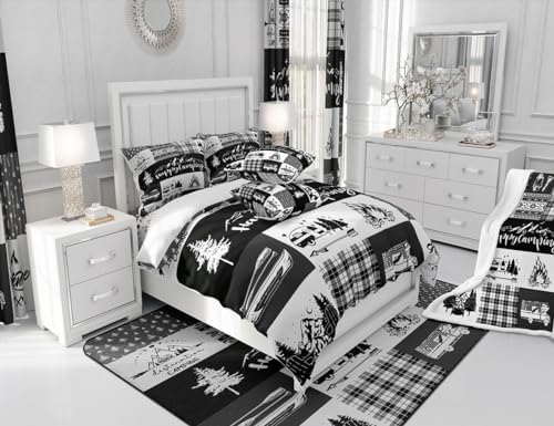 Castle Fairy Camper Adventure Full Size Comforter Set,Happy Camping Plaid RV Inside Decor Bedding Comforters Bedroom Collection,Arrow Hunt Cabin Rustic Farm Check Bedding Set for Girls Teens