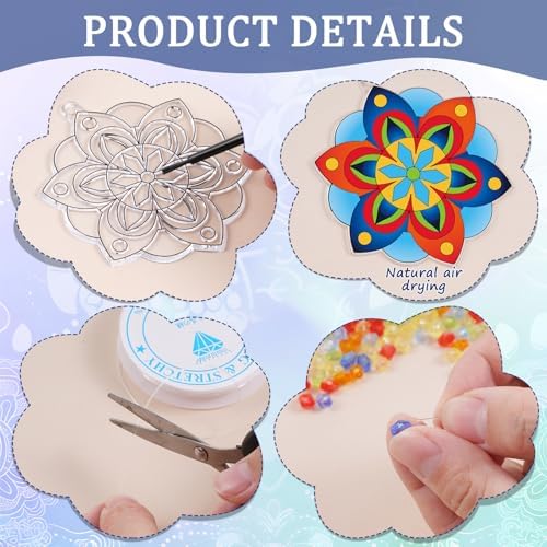 Dunzoom 30 Set Mandala Suncatchers Kits Mandala Flower DIY Suncatchers Craft Kits Make Your Own Paint Ornaments for Art Craft Summer Sun Catchers Party Supplies