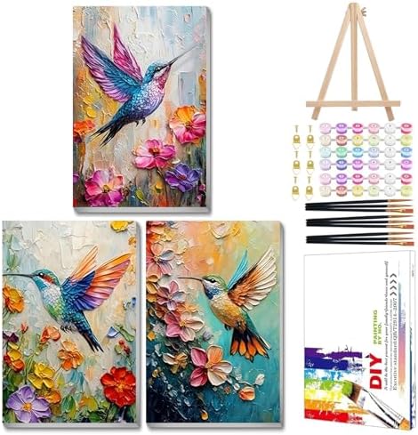 Mandun Hummingbird Paint by Numbers Kit for Adults, 3 Pack, 7.8x11.8 inch