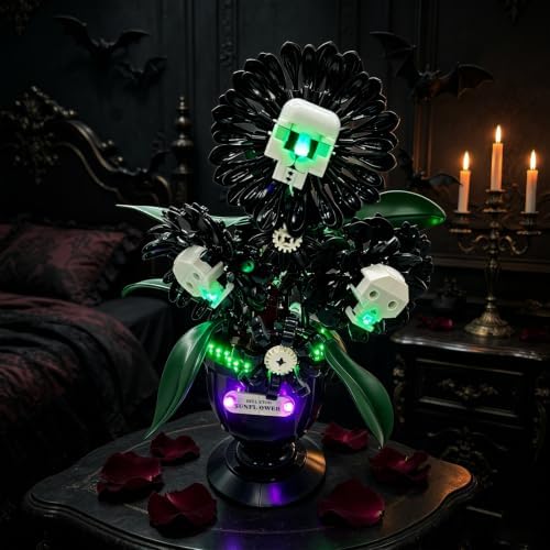 Skull Flower Lighting Building Bricks Set, Horror Plants Table Decoration