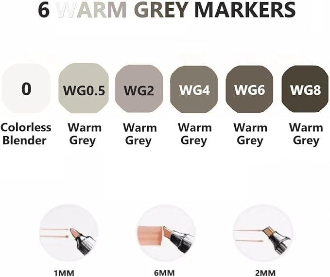 6 Colors Warm Grey Gray Alcohol Markers Set, Dual Tips Art Markers Drawing - Image 4